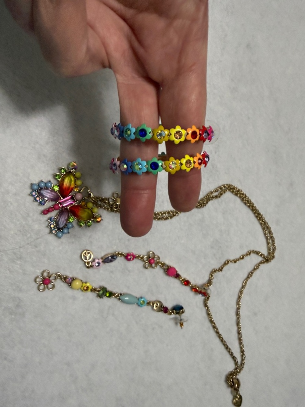 Betsey Johnson 2 pair matching earrings with butterfly necklace
